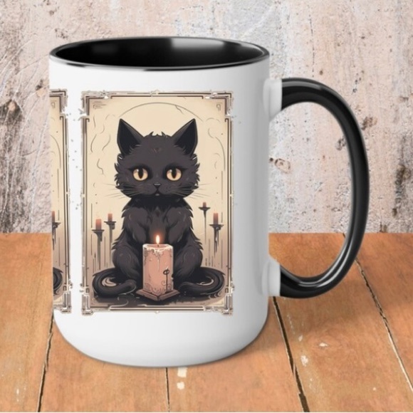 Custom Made Other - Halloween 🎃 Tarot Card Black Cat ceramic coffee mug